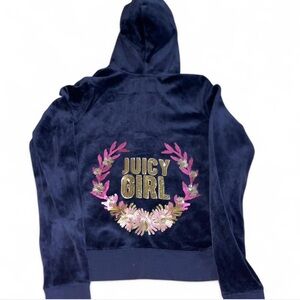 Vintage Juicy Couture Navy Velour Track Jacket Girls Sz XL Full Zip Hoodie